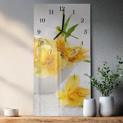 Horloge verticale en verre Fleurs jaunes