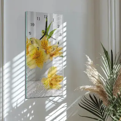 Horloge verticale en verre Fleurs jaunes