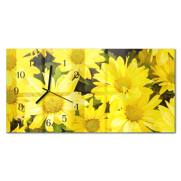 Horloge horizontale en verre Fleurs jaunes