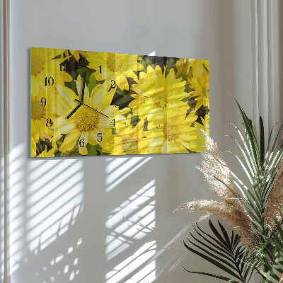 Horloge horizontale en verre Fleurs jaunes