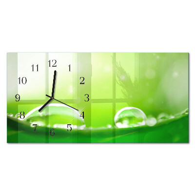 Horloge horizontale en verre Des gouttes sur une feuille