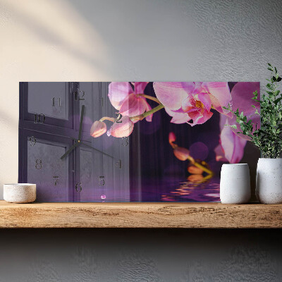 Horloge horizontale en verre Orchidée