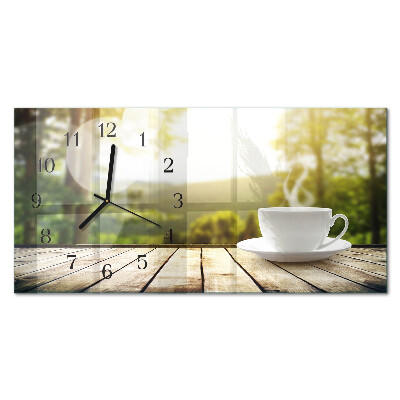 Horloge horizontale en verre Une tasse de café