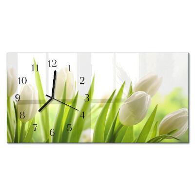 Horloge horizontale en verre Tulipes blanches