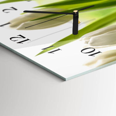 Horloge horizontale en verre Tulipes blanches