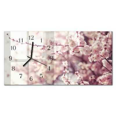 Horloge horizontale en verre Fleurs de cerisier